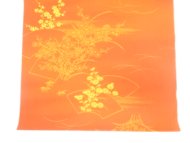  アンティーク　地紙に草花模様織り出し　羽尺反物